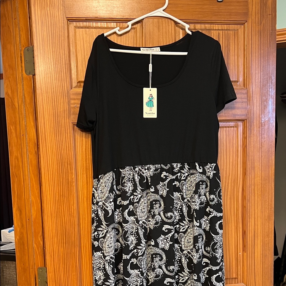 Nemidor Black and White Patterned Dress, floor length